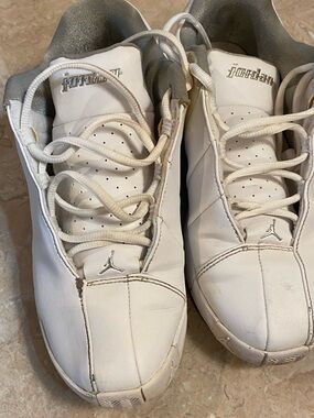 Jordan White and Silver-Trim Low-Top Athletic Sneakers